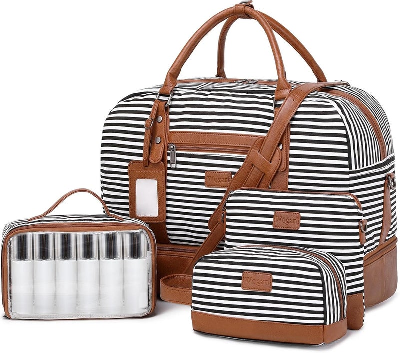 Wogarl Weekender Bags for Women Large Canvas Overnight Bag Travel Duffel Bags Carry on Shoulder Weekend Bag with Shoe Compartment for Travel Night Flight Daily Use - Image 1